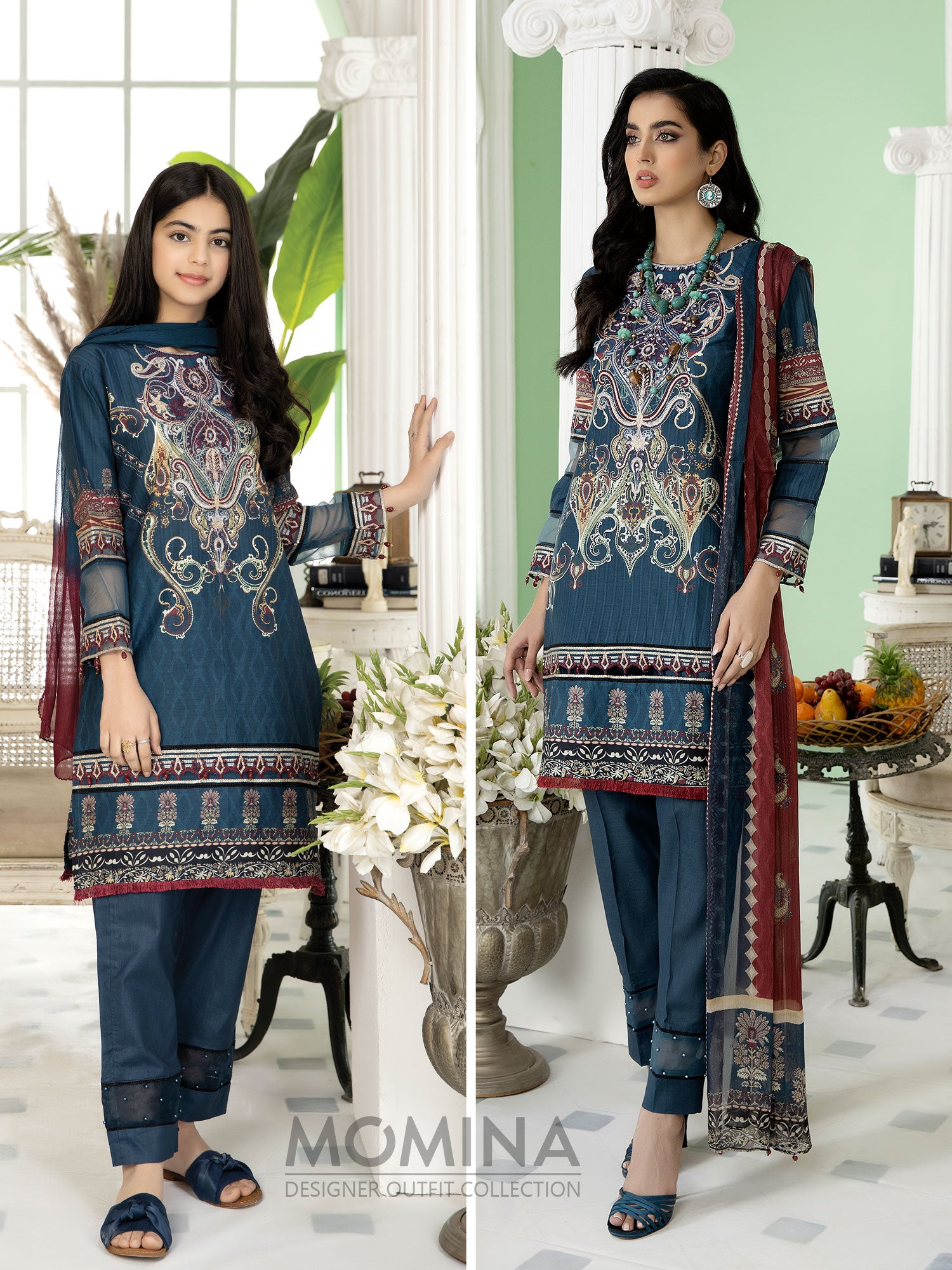 Ally's "Sohaye" Mother-Daughter Blue Luxury Lawn Suit (AL-388M)