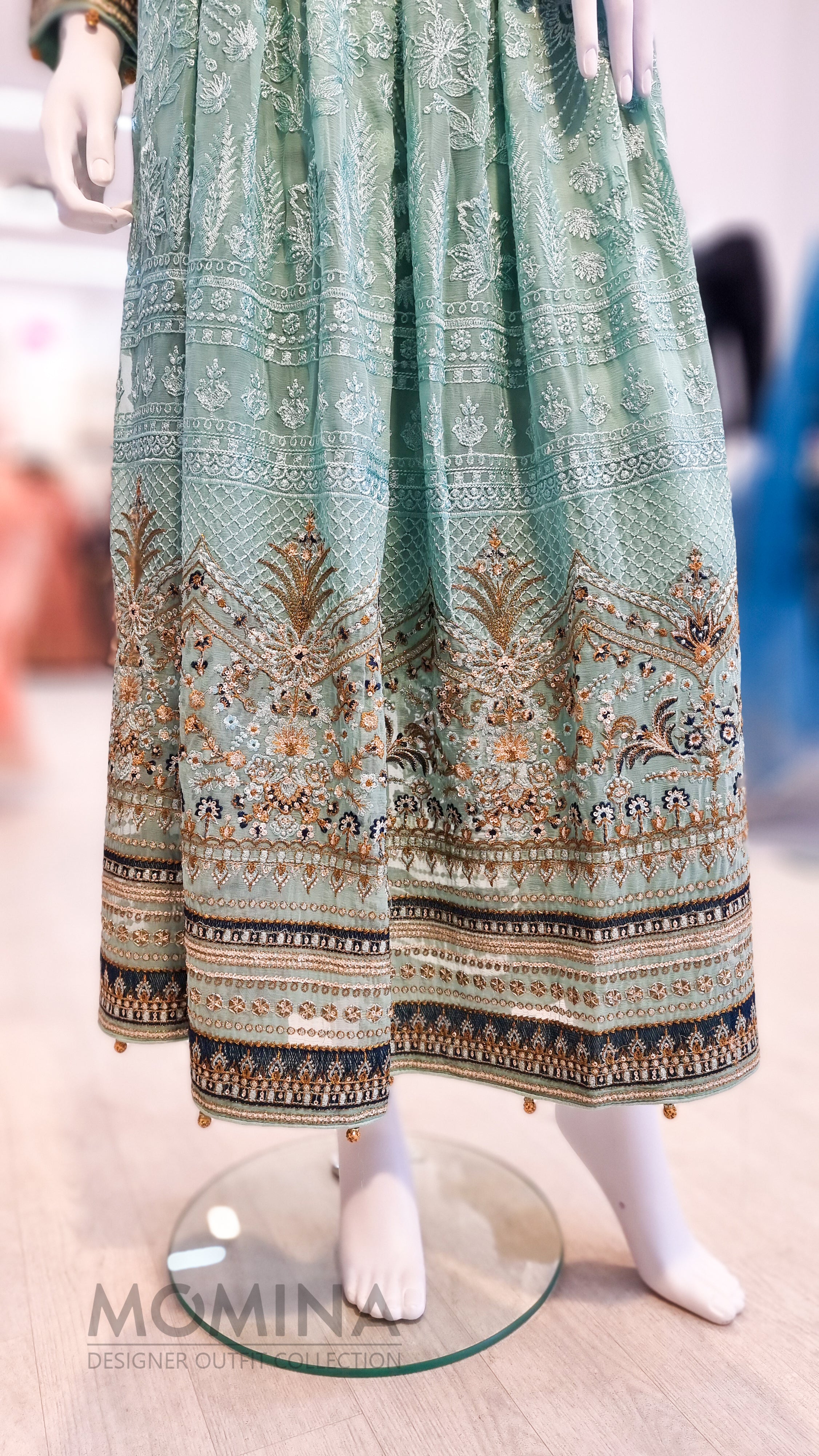 RMAW Aqua Chiffon Embroidered Long Dress Suit