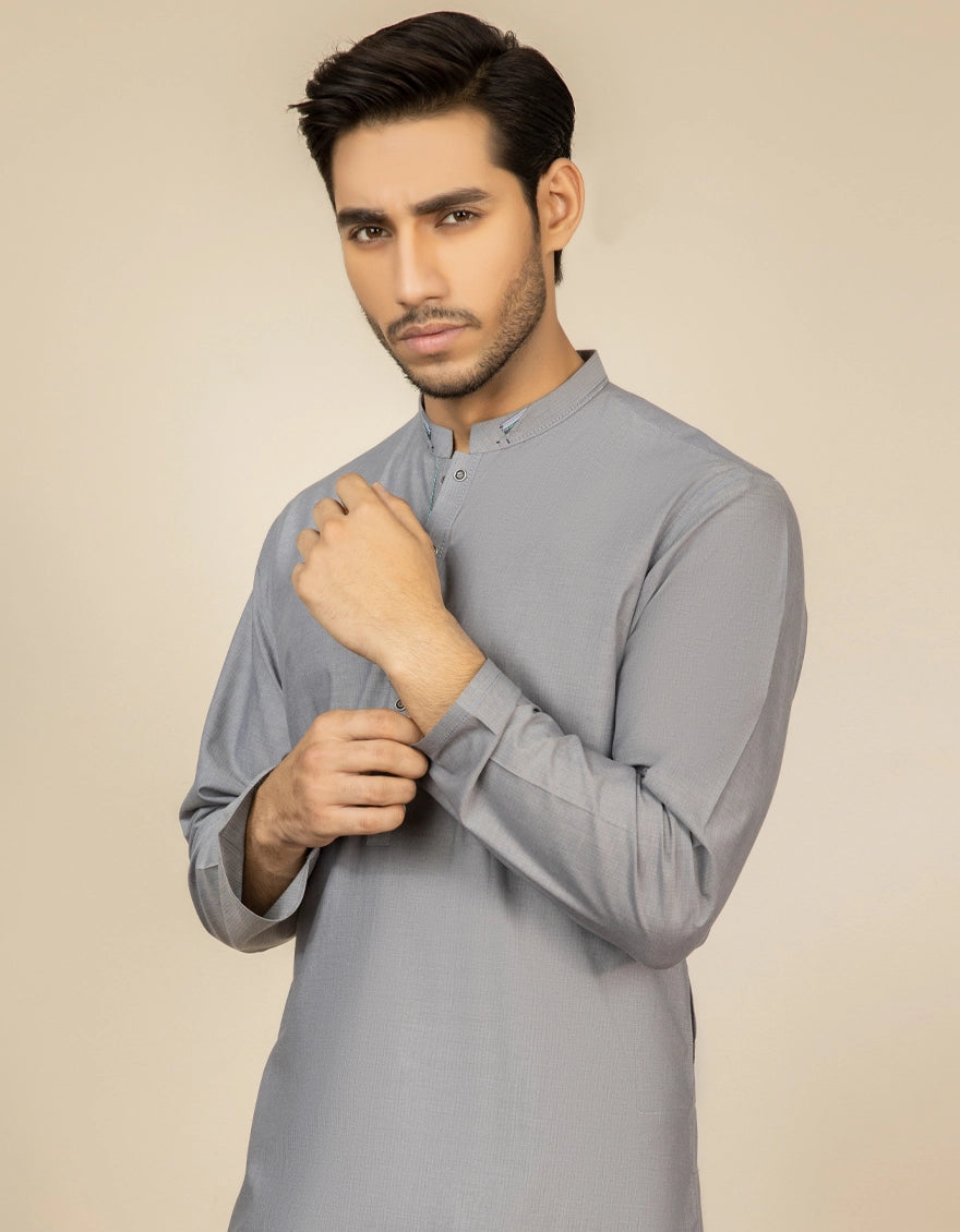 J. Mens Steel Grey Cotton Casual 2-Piece Kurta + Trouser