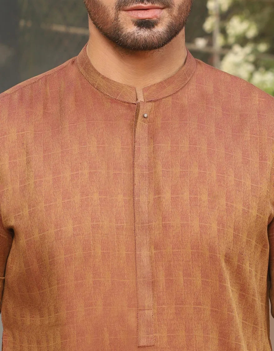 J. Mens Rust Cotton 2-Piece Kurta + Trouser