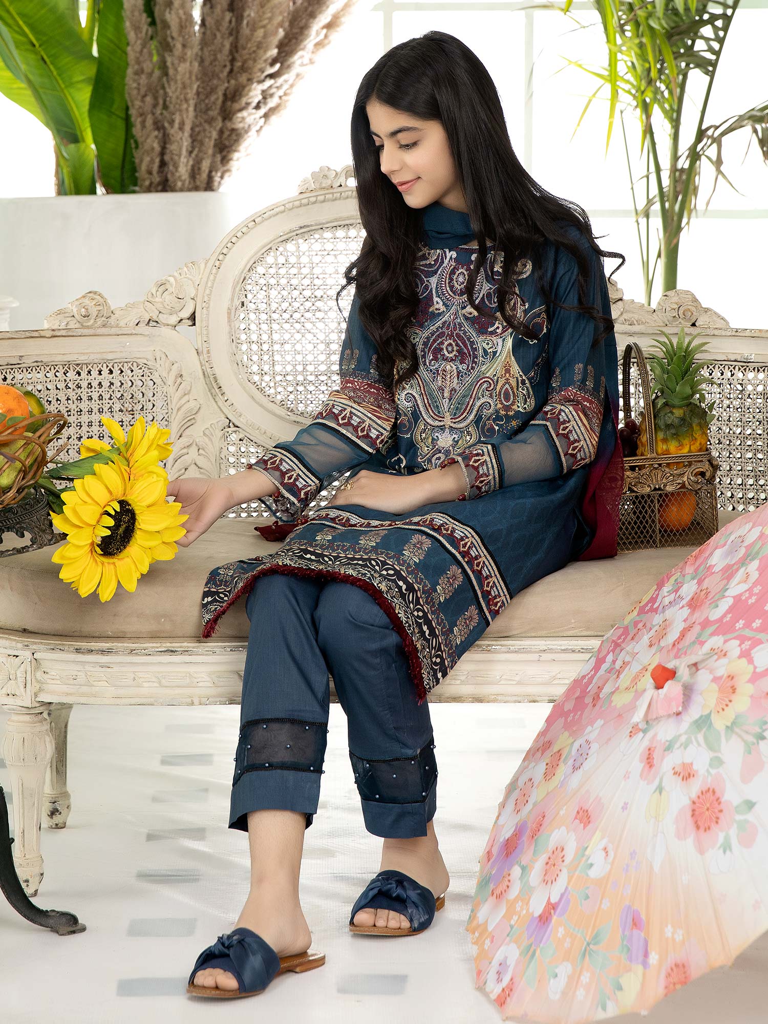 Ally's "Sohaye" Mother-Daughter Blue Luxury Lawn Suit (AL-388M)