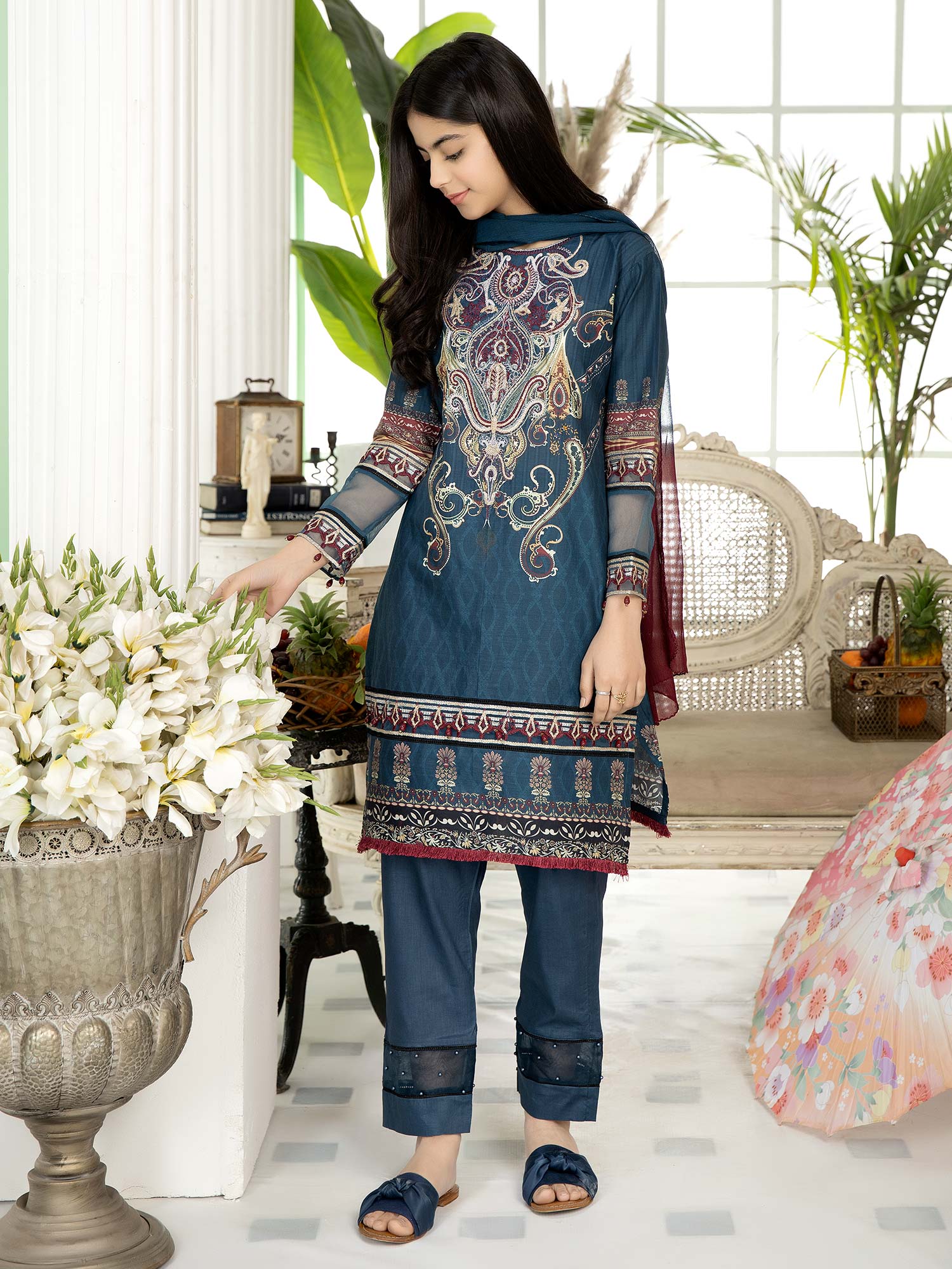 Ally's "Sohaye" Mother-Daughter Blue Luxury Lawn Suit (AL-388M)