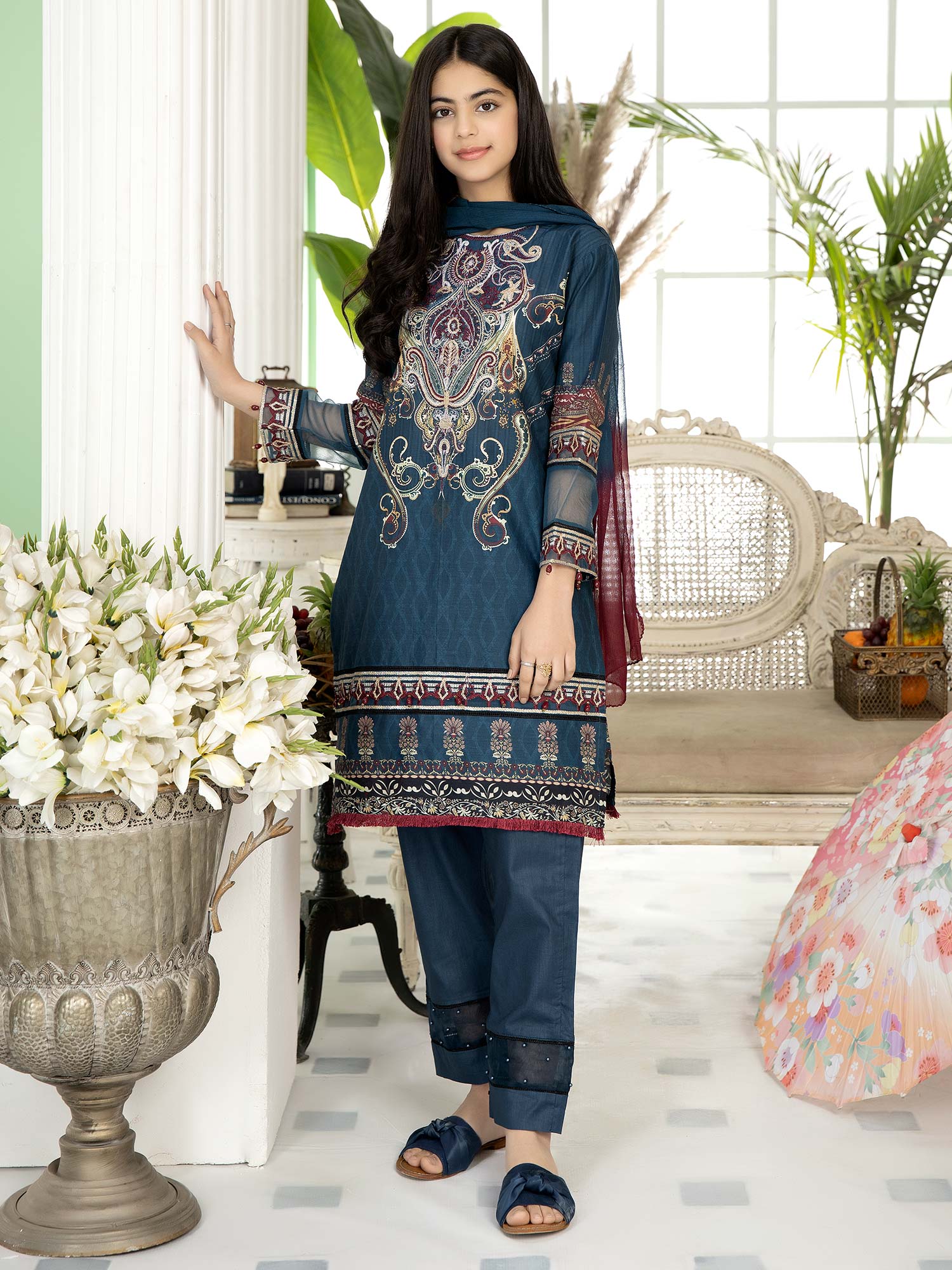 Ally's "Sohaye" Mother-Daughter Blue Luxury Lawn Suit (AL-388M)