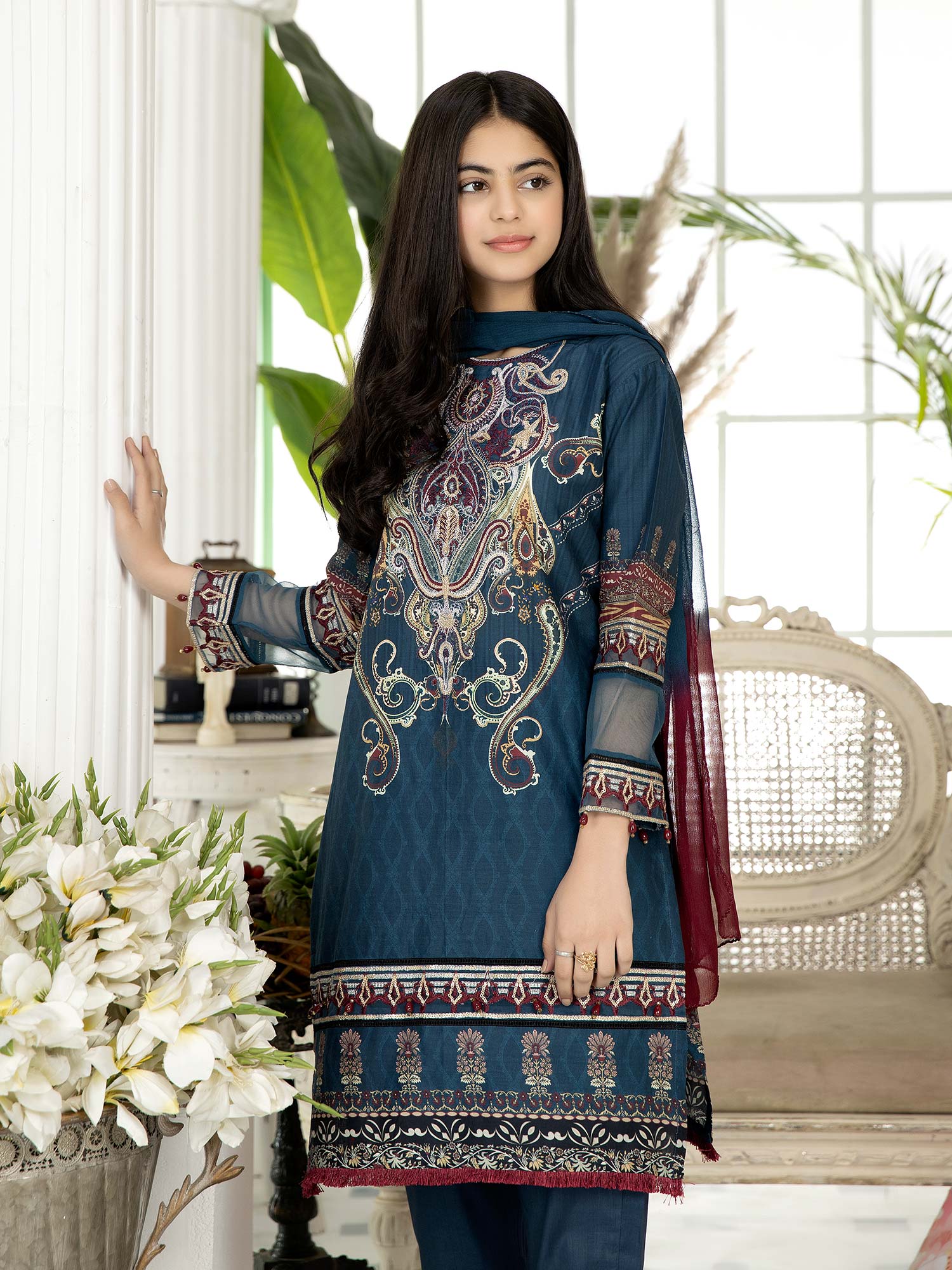 Ally's "Sohaye" Mother-Daughter Blue Luxury Lawn Suit (AL-388M)