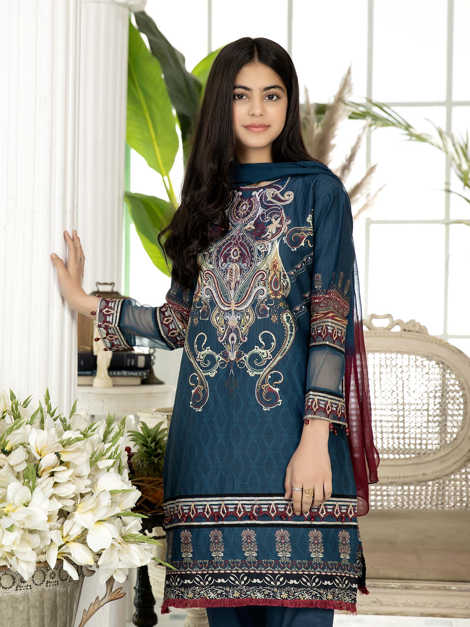 Ally's "Sohaye" Mother-Daughter Blue Luxury Lawn Suit (AL-388M)