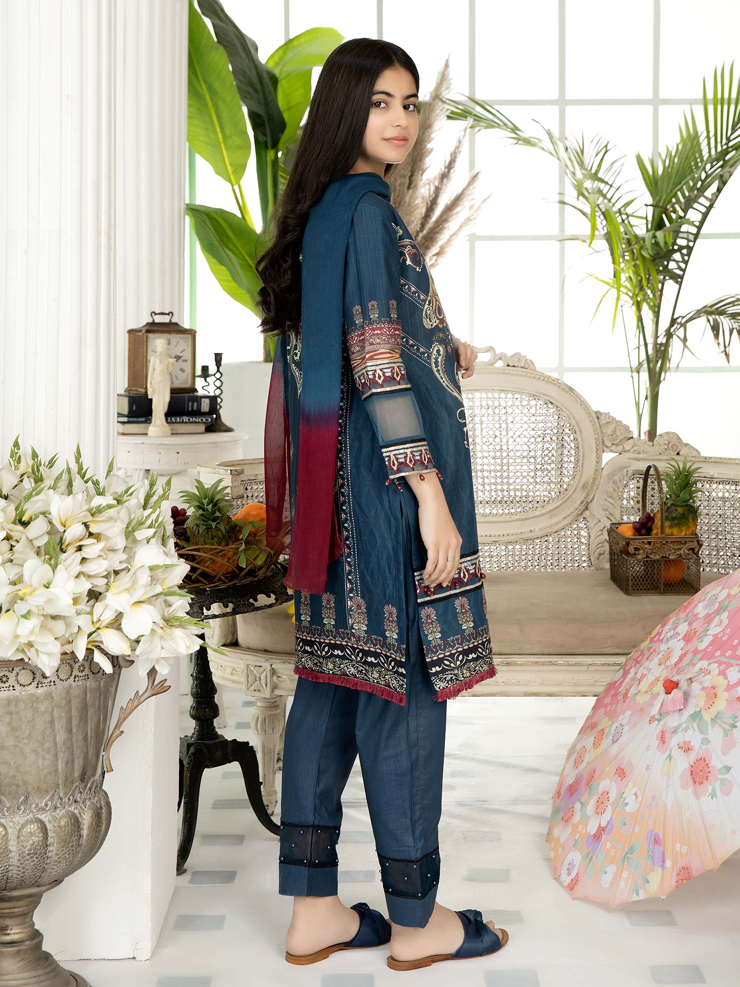 Ally's "Sohaye" Mother-Daughter Blue Luxury Lawn Suit (AL-388M)