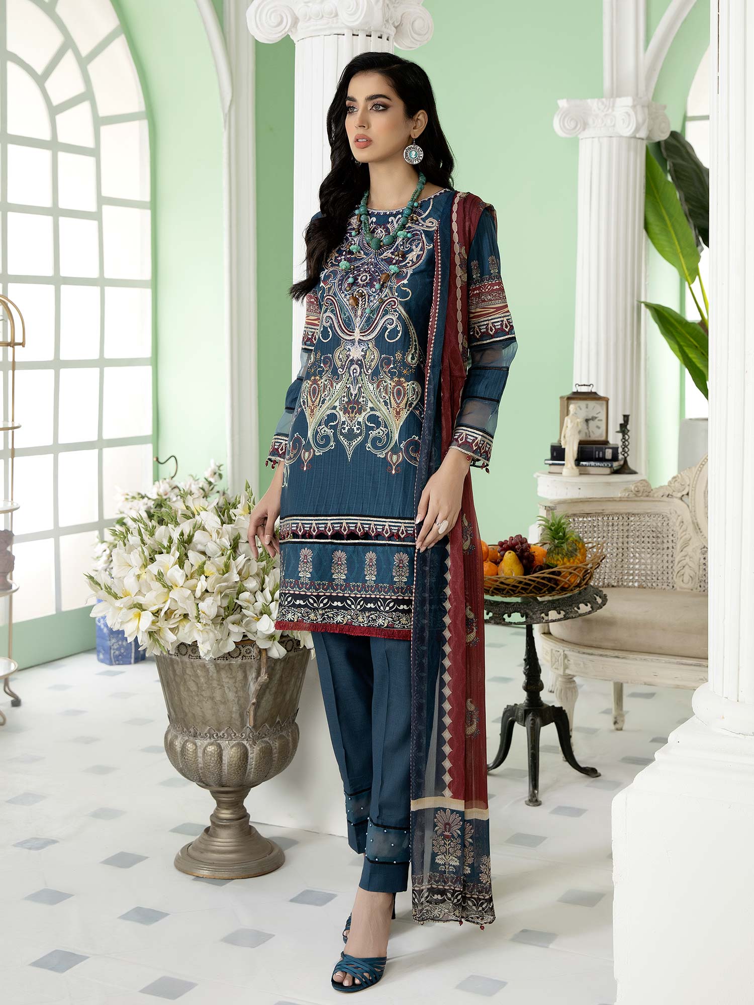 Ally's "Sohaye" Mother-Daughter Blue Luxury Lawn Suit (AL-388M)