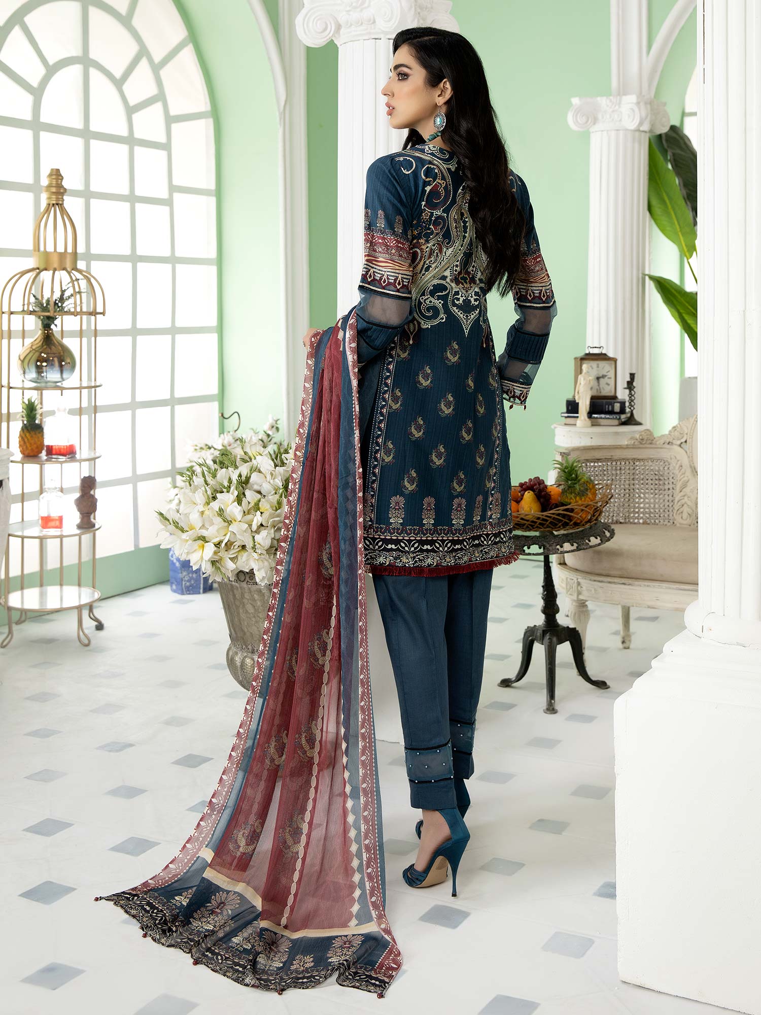 Ally's "Sohaye" Mother-Daughter Blue Luxury Lawn Suit (AL-388M)