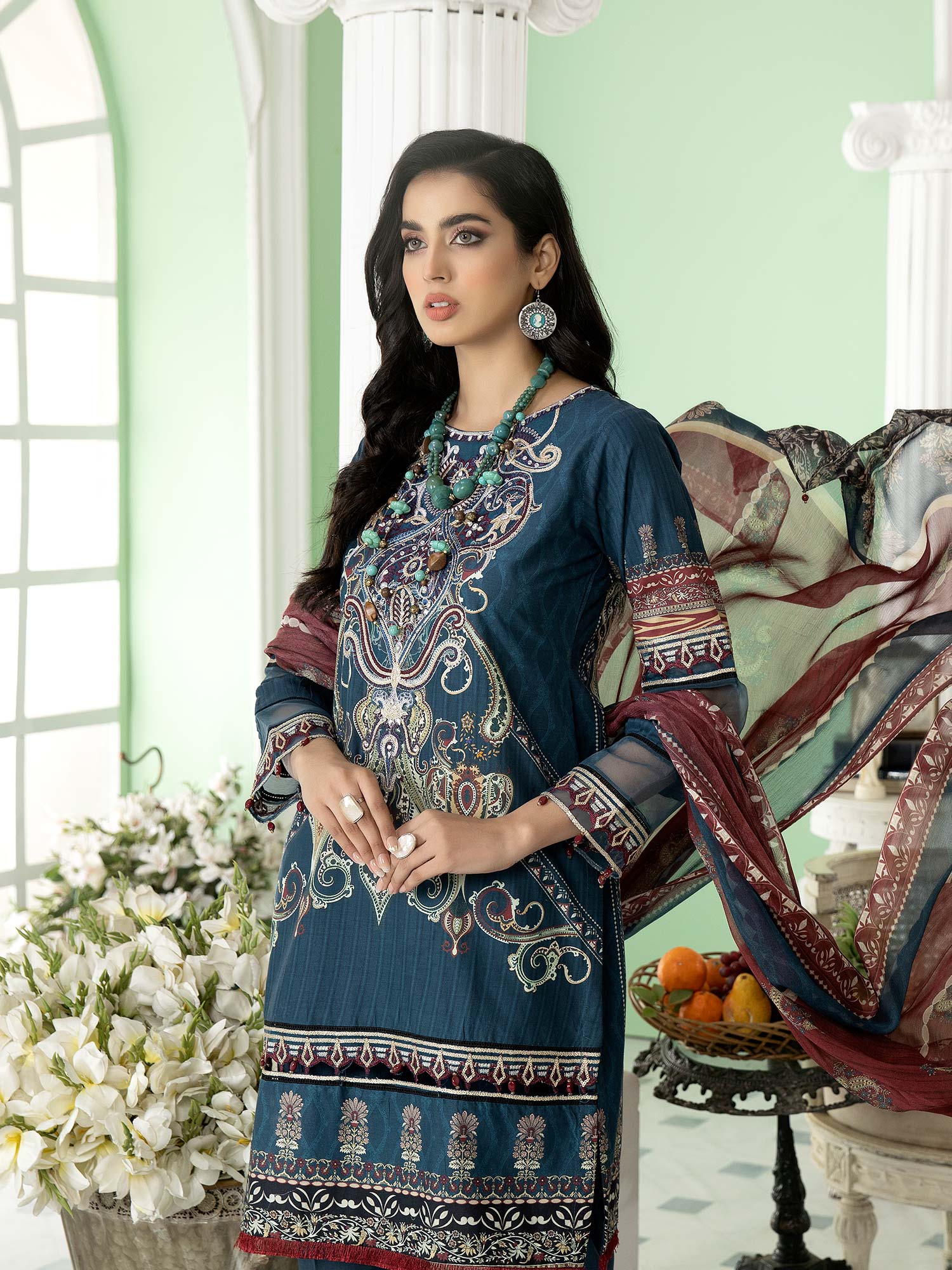 Ally's "Sohaye" Mother-Daughter Blue Luxury Lawn Suit (AL-388M)