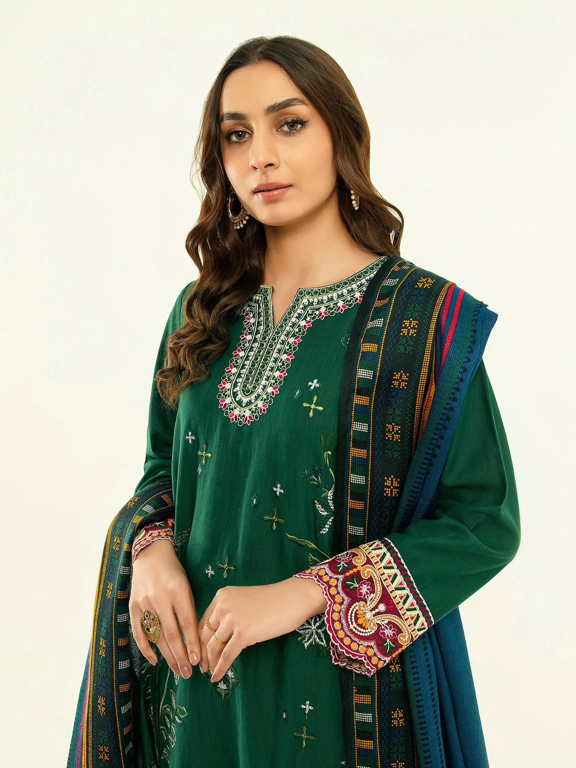 Limelight Green Khaddar 2 Piece Suit P5536SU MOMINA Designer Outfit Collection