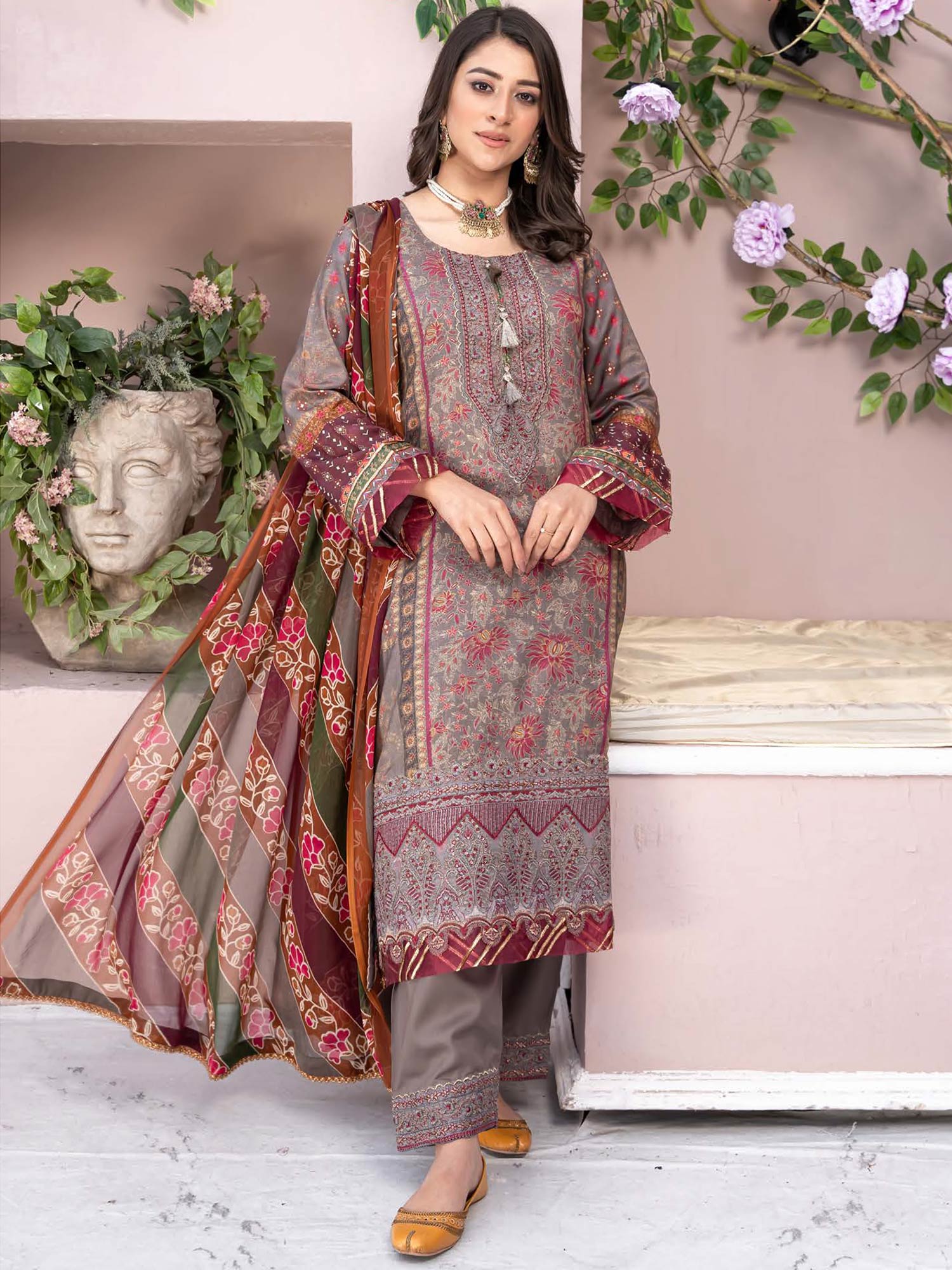 Munira Jacquard Linen Brown Suit (MSL-03)