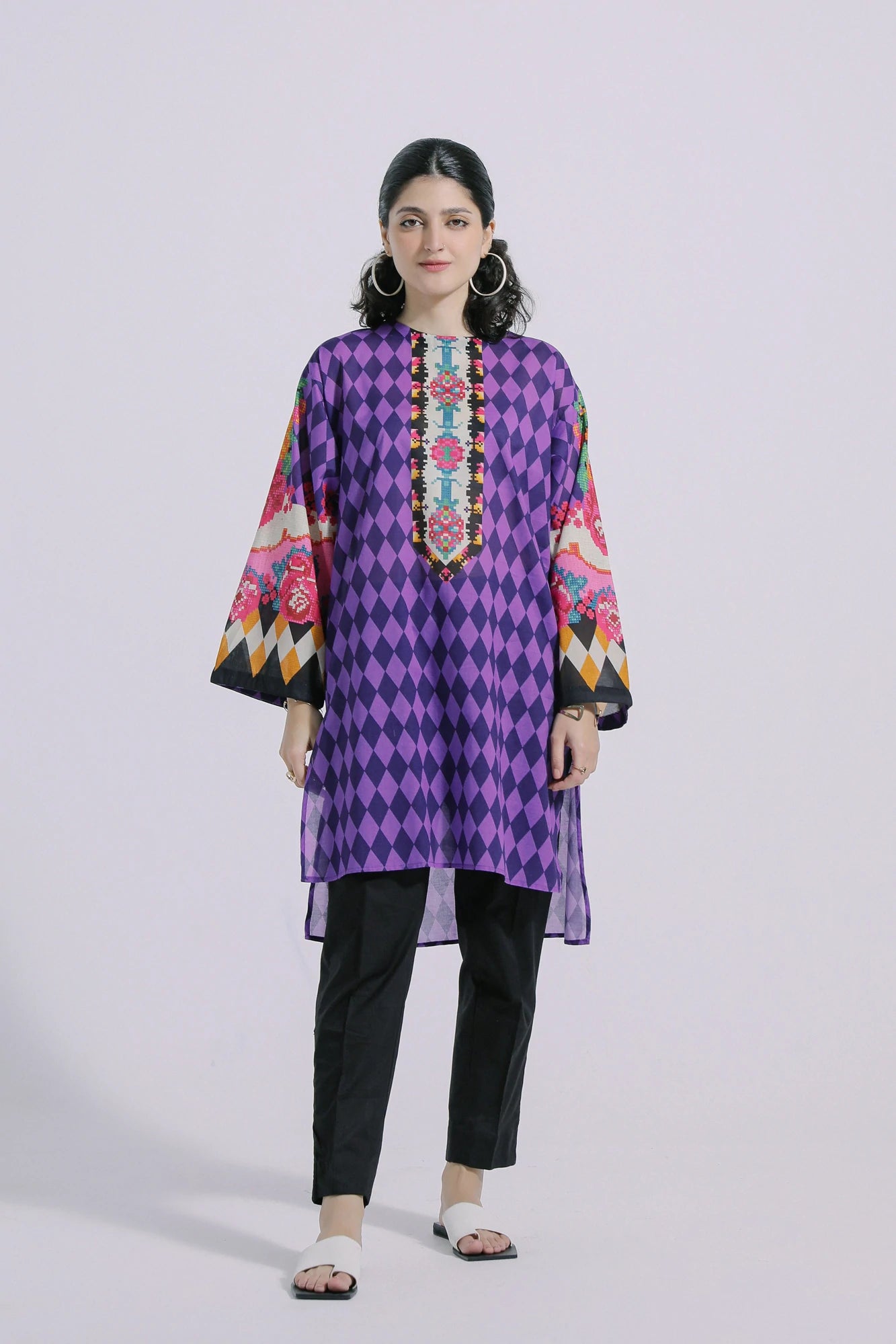 Ethnic Purple Diamonds Printed Lawn Shirt