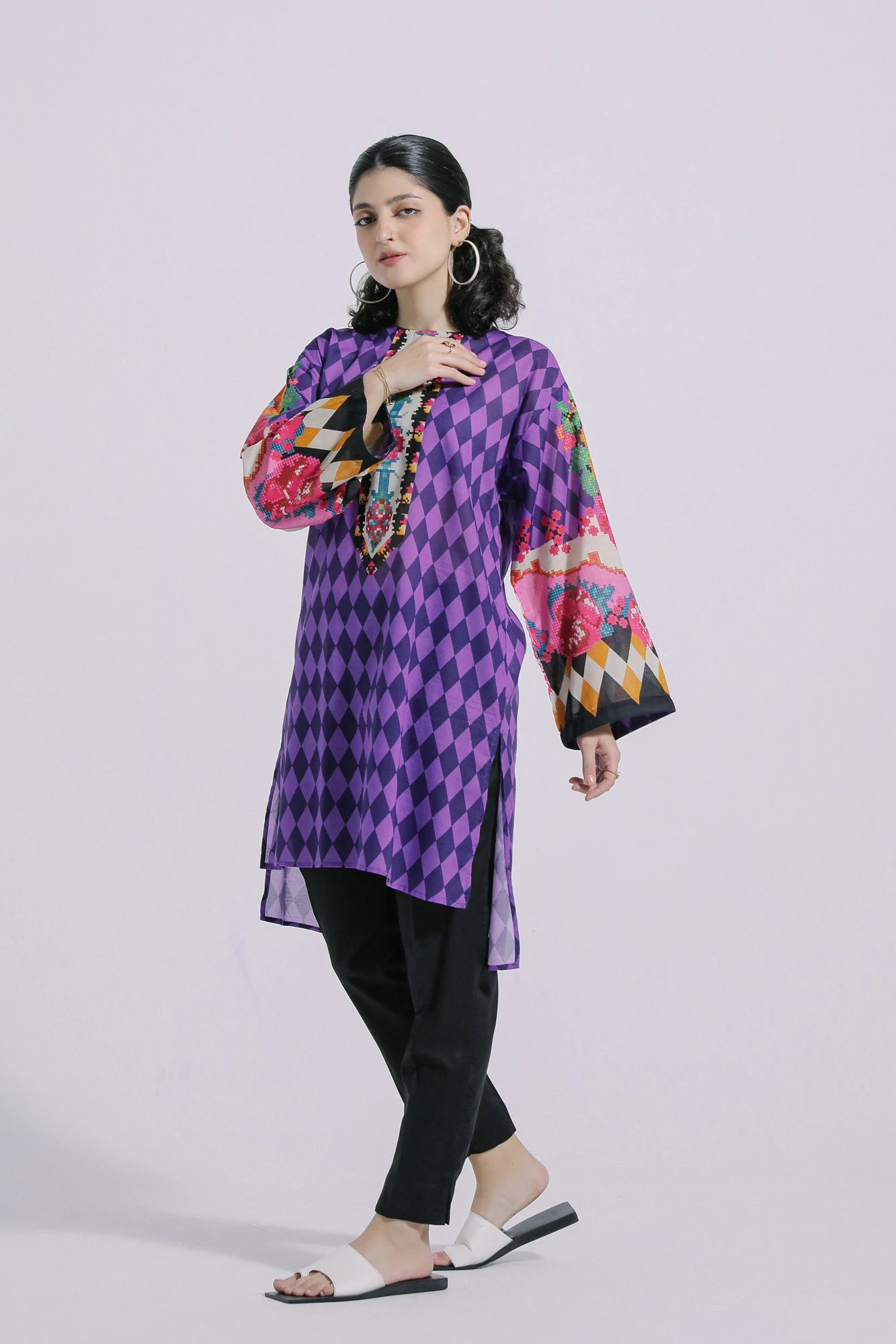 Ethnic Purple Diamonds Printed Lawn Shirt