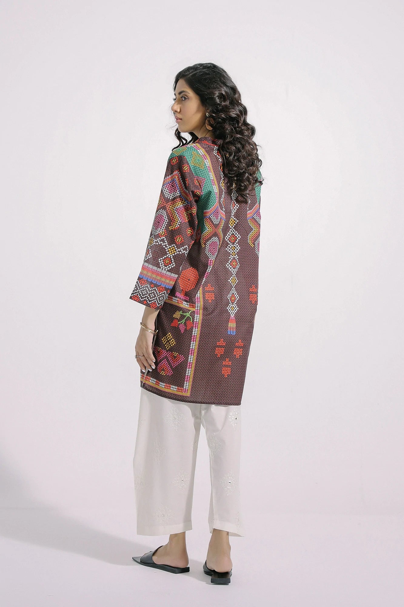 Ethnic Brown Printed Lawn Shirt