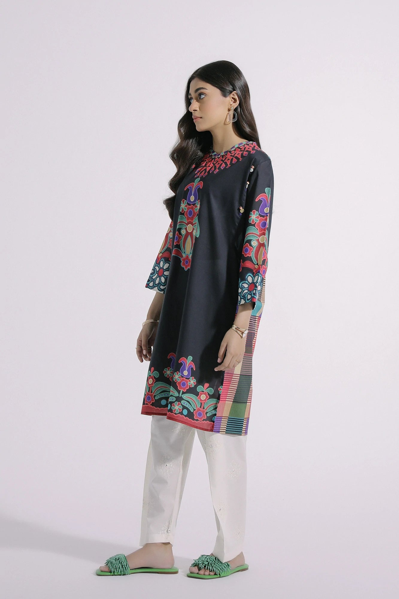 Ethnic Black Printed Lawn Shirt