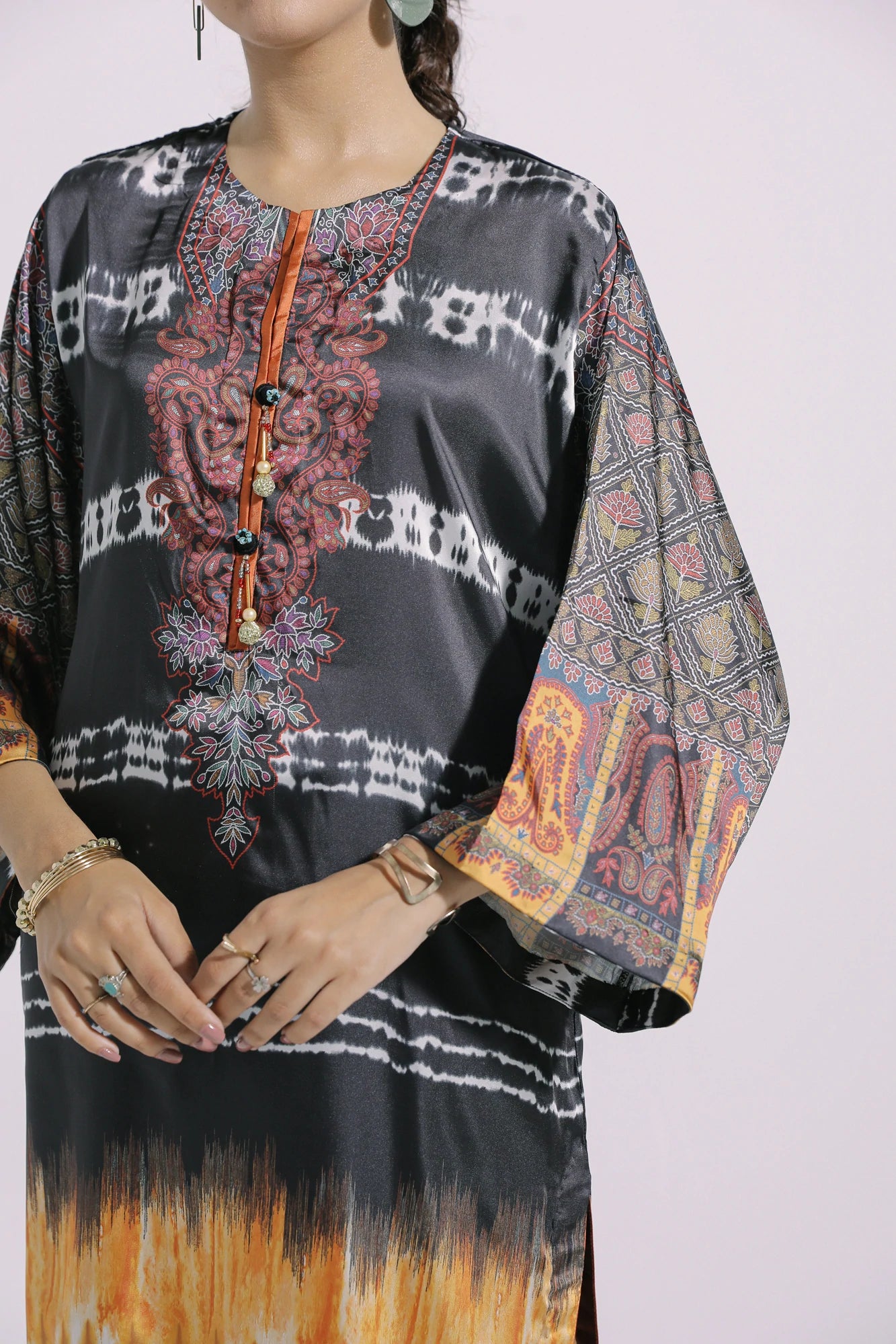 Ethnic Black Printed Silk Shirt