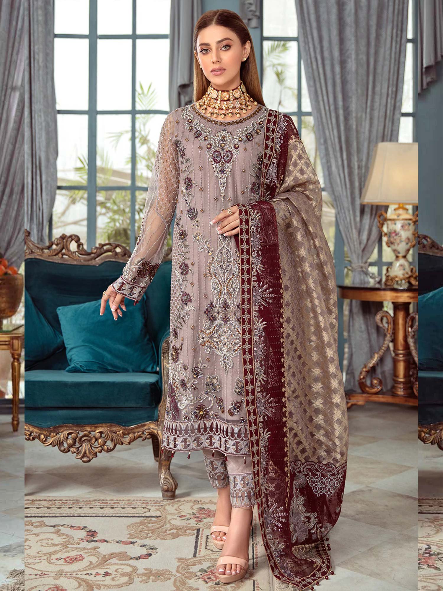 Ramsha Mauve Luxury Wedding Embroidered Suit