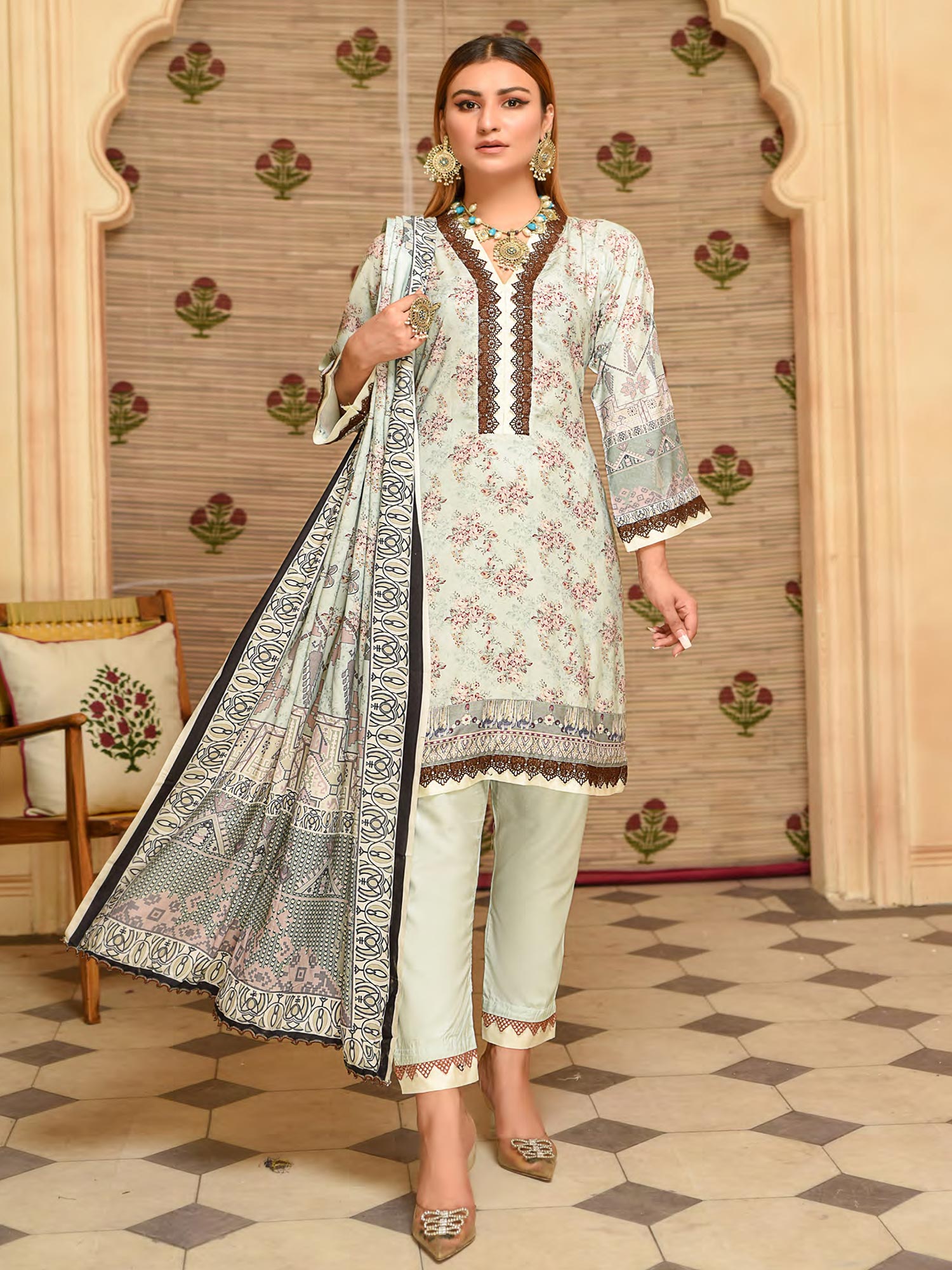 Munira Light Green Winter Linen Suit (MSL-09)