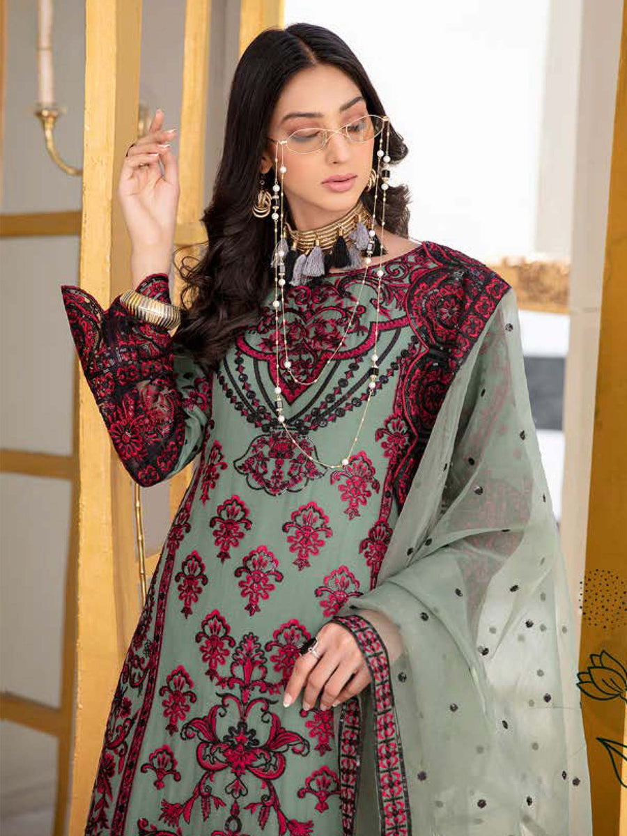 Simrans Sage Green Chiffon Embroidered Suit – MOMINA - Designer Outfit ...