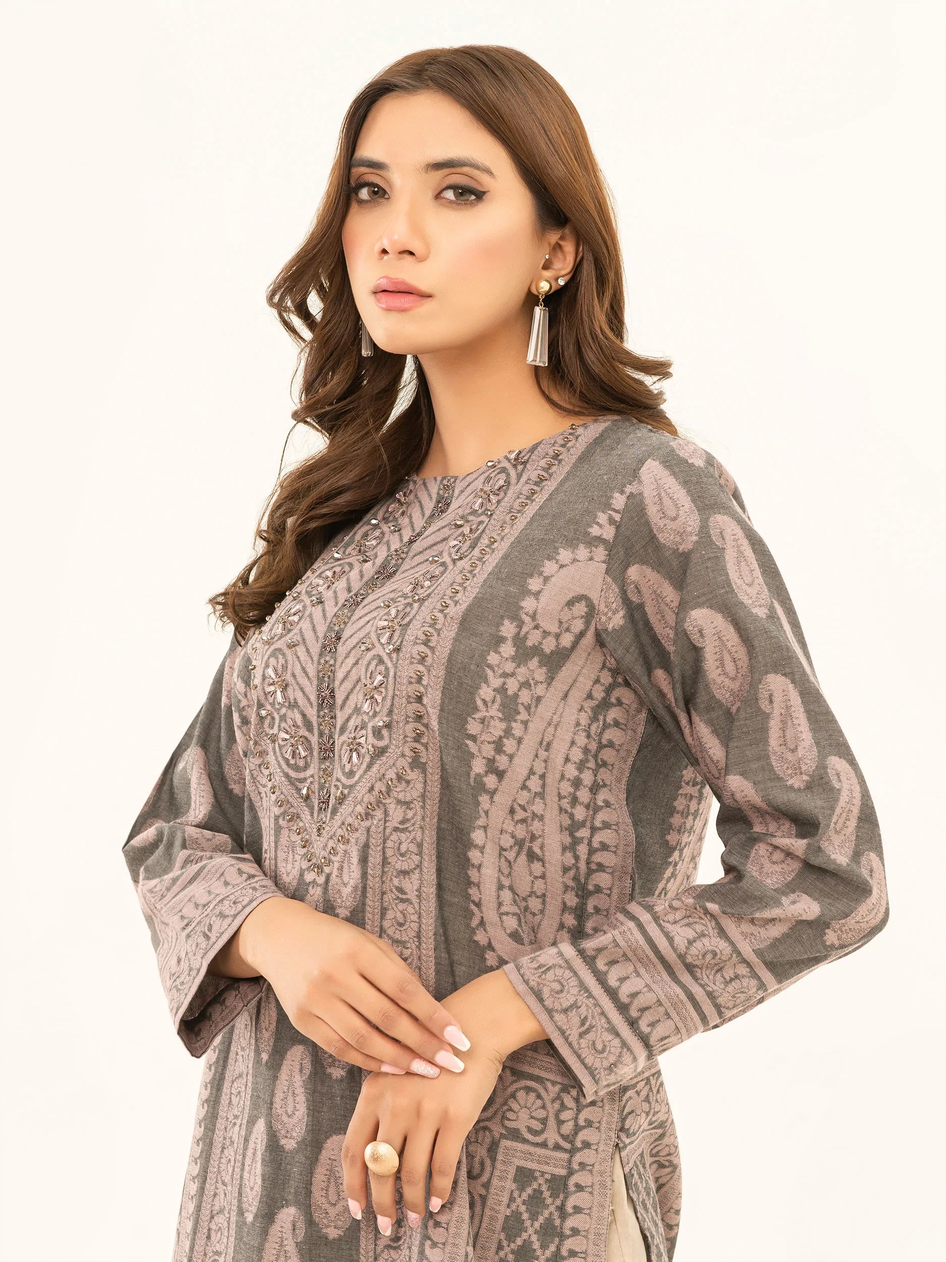 Limelight Grey Jacquard Khaddar Shirt P4246SH MOMINA Designer Outfit Collection