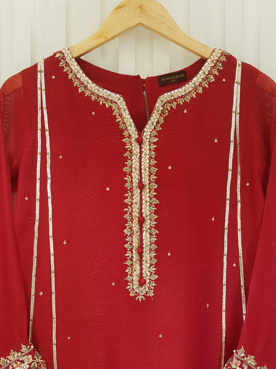 Agha Noor Red Pure Cotton Net Shirt