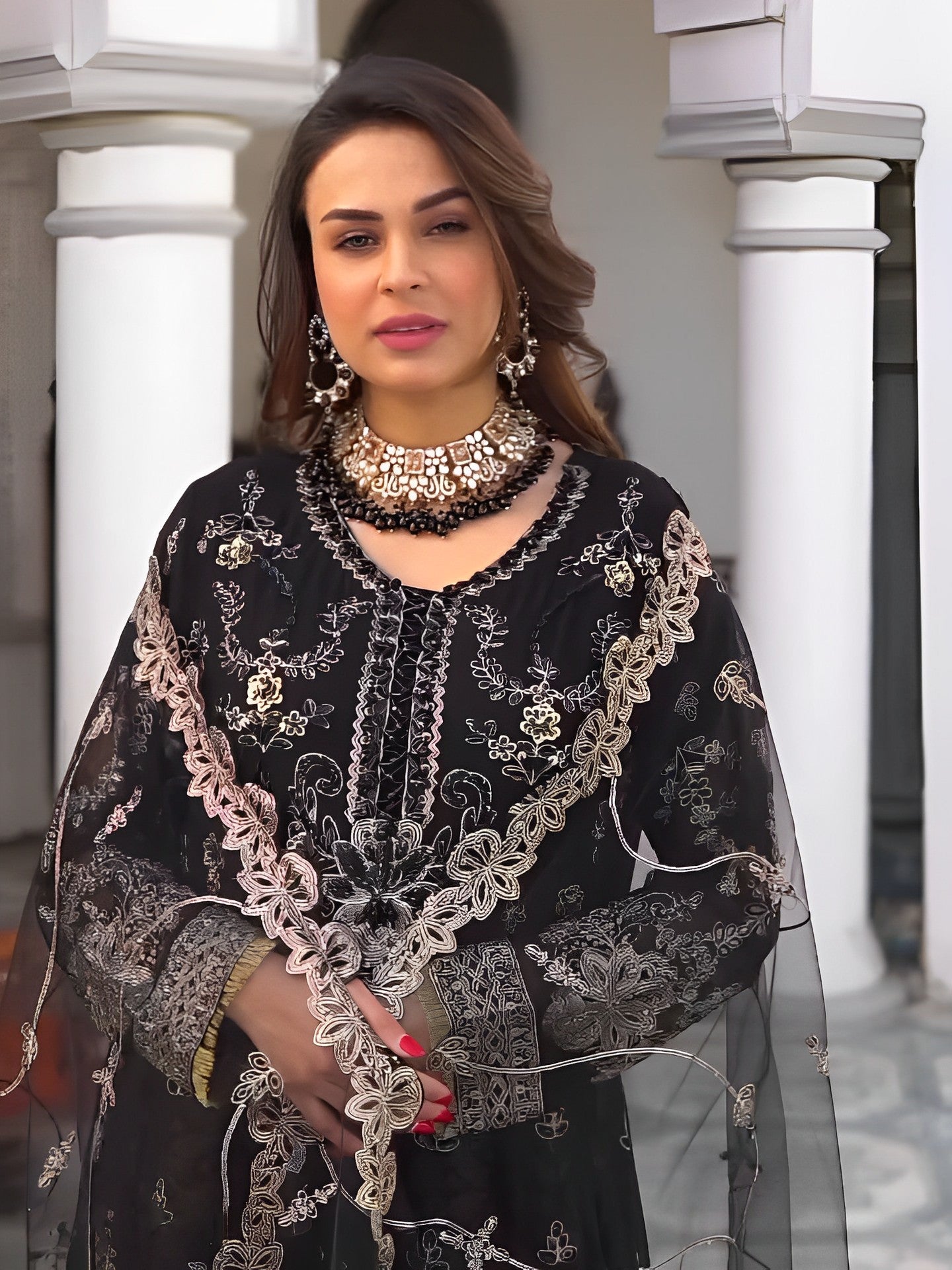 Zahra Rubab Black Khaadi Net 3-Piece Maxi Suit